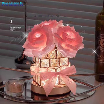 Dimmable LED Crystal Rose Table Lamp – 3-Color Atmosphere Light