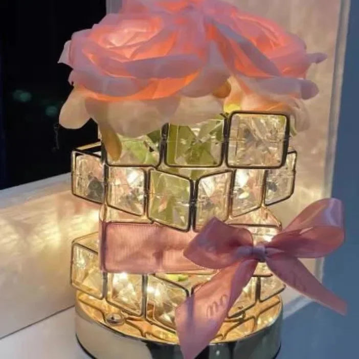 Dimmable LED Crystal Rose Table Lamp – 3-Color Atmosphere Light